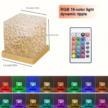 Crystal Water Ripple Cube Lamp – 16 Colour RGB Night Light