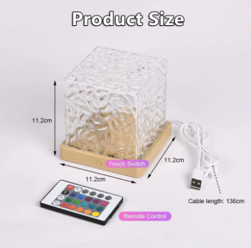 Crystal Water Ripple Cube Lamp – 16 Colour RGB Night Light
