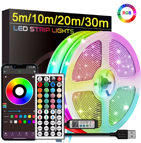 RGB LED Strip Lights – App & Remote Control, 16M Colours (0.5m–30m)