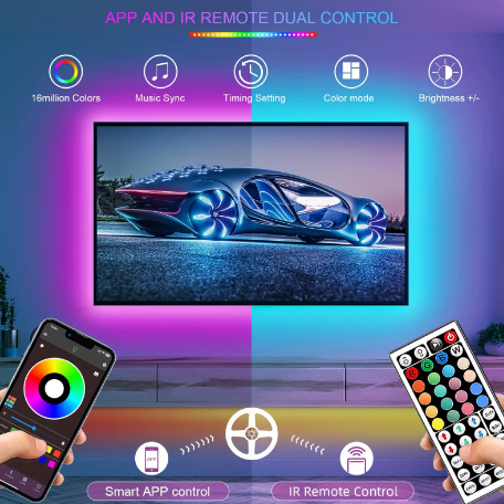 RGB LED Strip Lights – App & Remote Control, 16M Colours (0.5m–30m)